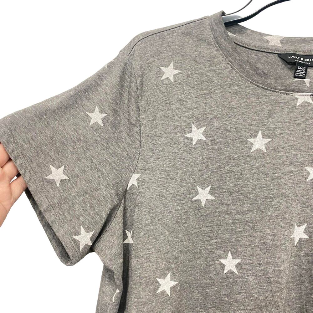 Lucky Brand Women's Short Sleeve shirt Gray White Star Print Plus size 1X - Picture 3 of 7